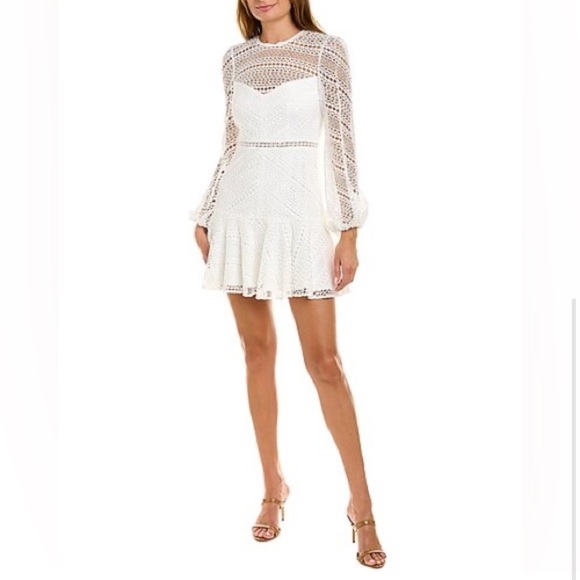 ML Monique Lhuillier Fluted Macramé Lace Mini Dress NWT Size 0 Bridal - Picture 4 of 9